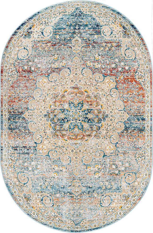 Multicolor 5' 3 x 8' Newport Oval Area Rug 100% Polypropylene Traditional Distressed Classic Contemporary Carpet for Home Decor for Sale at Rug Engine