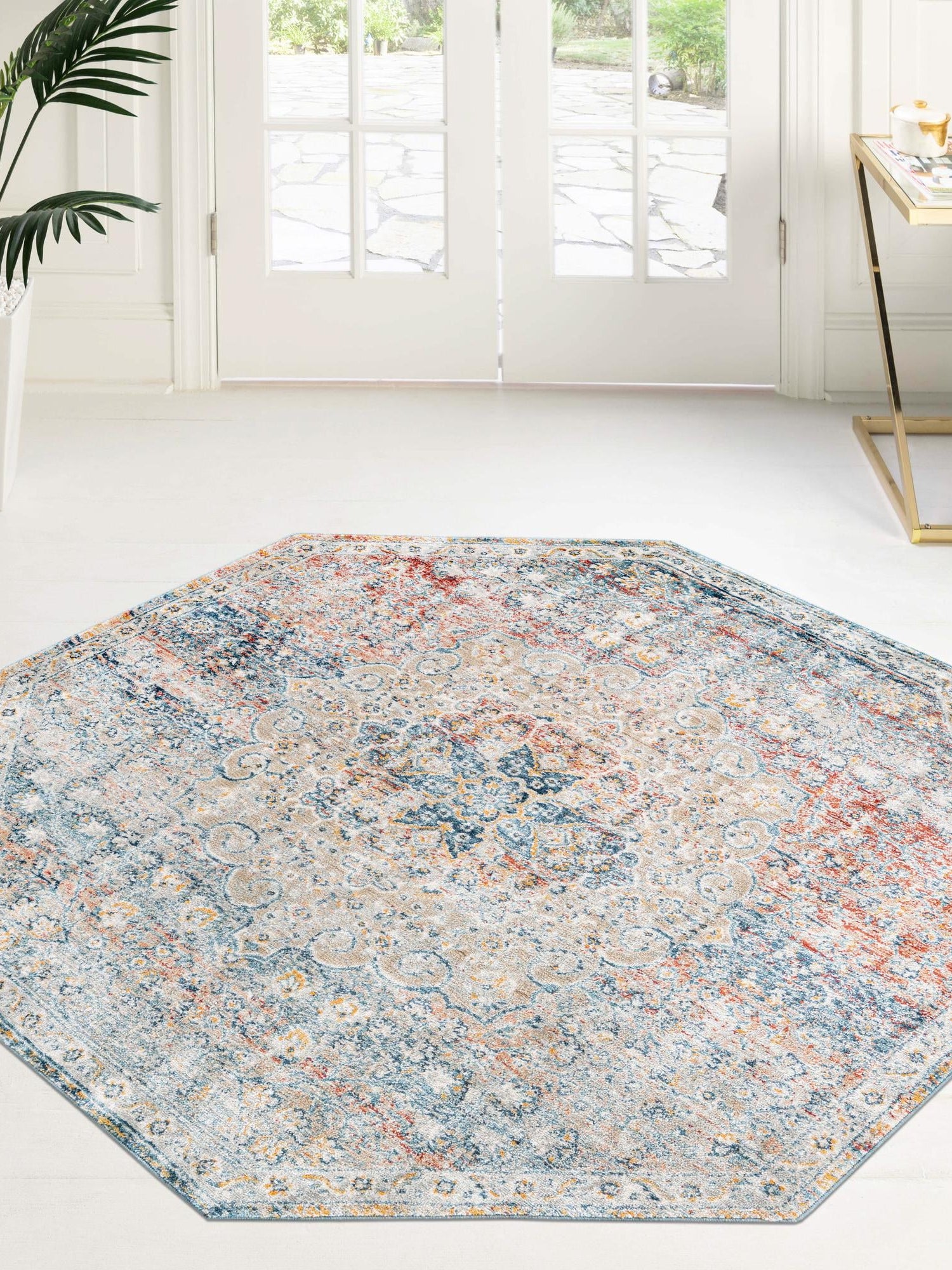 Multicolor 7' x 7' Newport Octagon Area Rug 100% Polypropylene Traditional Distressed Classic Contemporary Carpet for Home Decor for Sale at Rug Engine