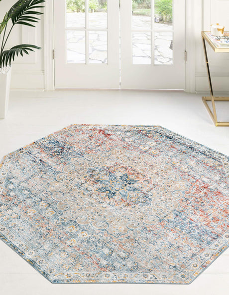 Multicolor 7' x 7' Newport Octagon Area Rug 100% Polypropylene Traditional Distressed Classic Contemporary Carpet for Home Decor for Sale at Rug Engine