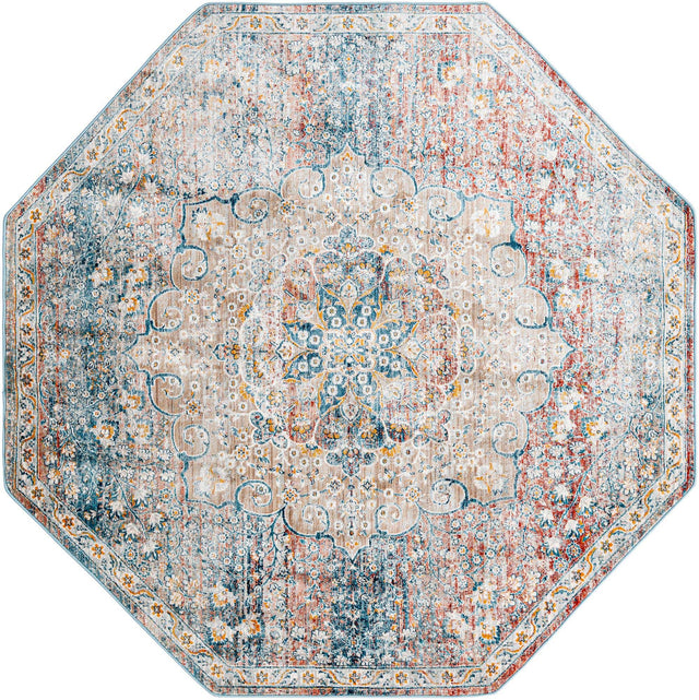 Multicolor 7' x 7' Newport Octagon Area Rug 100% Polypropylene Traditional Distressed Classic Contemporary Carpet for Home Decor for Sale at Rug Engine