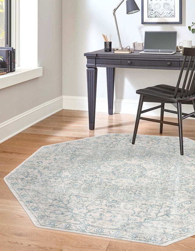Gray 7' x 7' Newport Octagon Area Rug 100% Polypropylene Traditional Distressed Classic Contemporary Carpet for Home Decor for Sale at Rug Engine