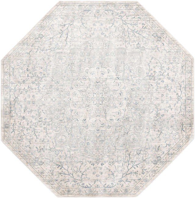 Gray 7' x 7' Newport Octagon Area Rug 100% Polypropylene Traditional Distressed Classic Contemporary Carpet for Home Decor for Sale at Rug Engine