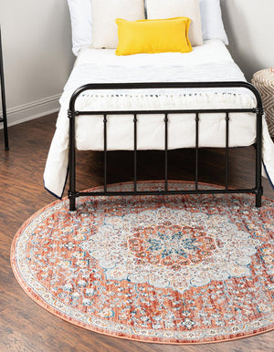 Red 10' 2 x 10' 2 Newport Round Area Rug 100% Polypropylene Traditional Distressed Classic Contemporary Carpet for Home Decor for Sale at Rug Engine