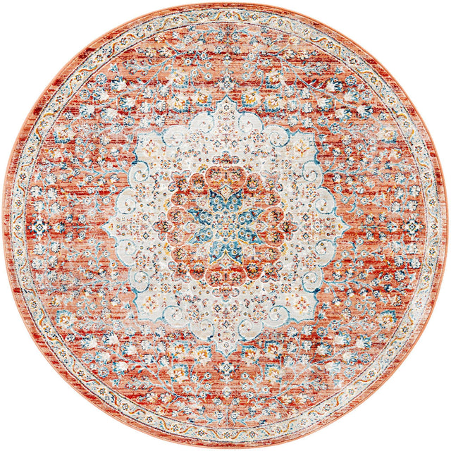 Red 5' 3 x 5' 3 Newport Round Area Rug 100% Polypropylene Traditional Distressed Classic Contemporary Carpet for Home Decor for Sale at Rug Engine