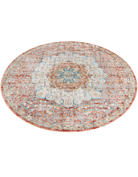 Red 7' x 7' Newport Round Area Rug 100% Polypropylene Traditional Distressed Classic Contemporary Carpet for Home Decor for Sale at Rug Engine