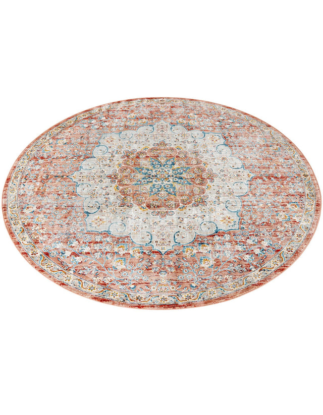 Red 7' x 7' Newport Round Area Rug 100% Polypropylene Traditional Distressed Classic Contemporary Carpet for Home Decor for Sale at Rug Engine