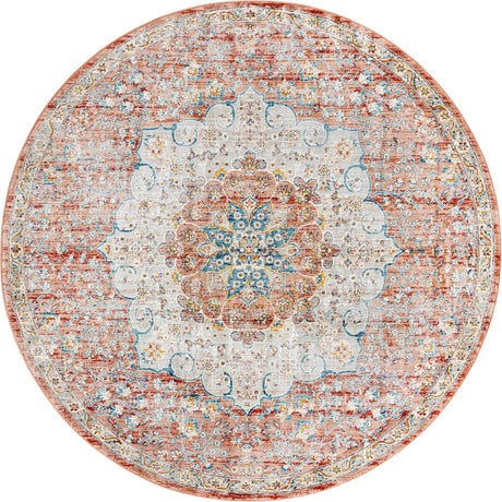 Red 7' x 7' Newport Round Area Rug 100% Polypropylene Traditional Distressed Classic Contemporary Carpet for Home Decor for Sale at Rug Engine