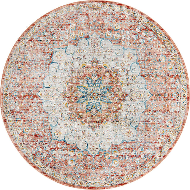 Red 7' x 7' Newport Round Area Rug 100% Polypropylene Traditional Distressed Classic Contemporary Carpet for Home Decor for Sale at Rug Engine