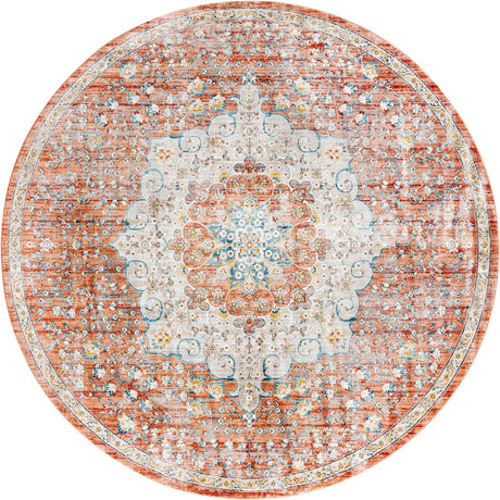 Red 10' 2 x 10' 2 Newport Round Area Rug 100% Polypropylene Traditional Distressed Classic Contemporary Carpet for Home Decor for Sale at Rug Engine