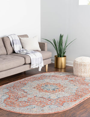 Red 4' x 5' 11 Newport Oval Area Rug 100% Polypropylene Traditional Distressed Classic Contemporary Carpet for Home Decor for Sale at Rug Engine