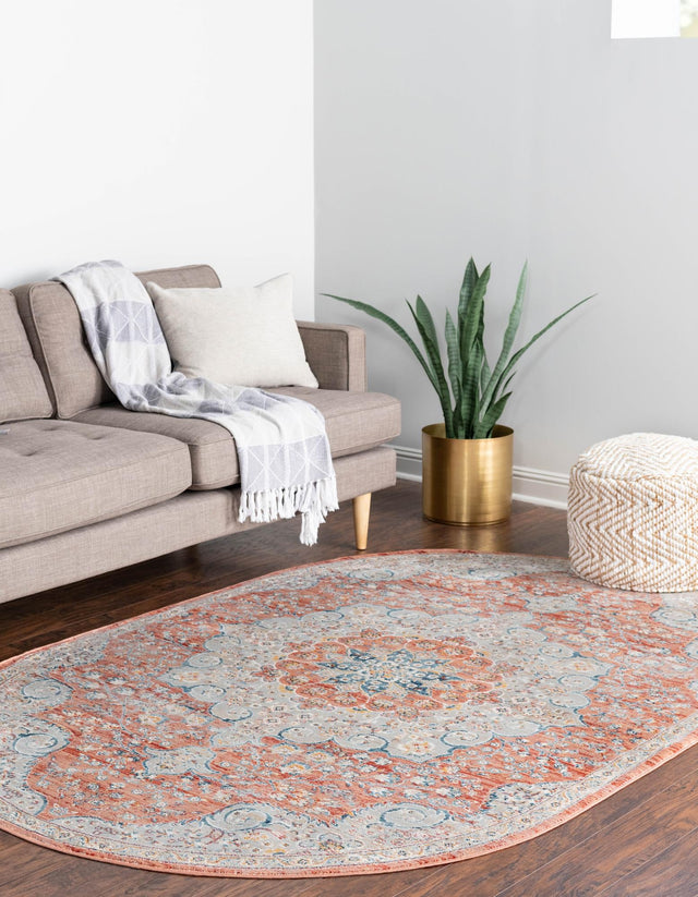 Red 4' x 5' 11 Newport Oval Area Rug 100% Polypropylene Traditional Distressed Classic Contemporary Carpet for Home Decor for Sale at Rug Engine