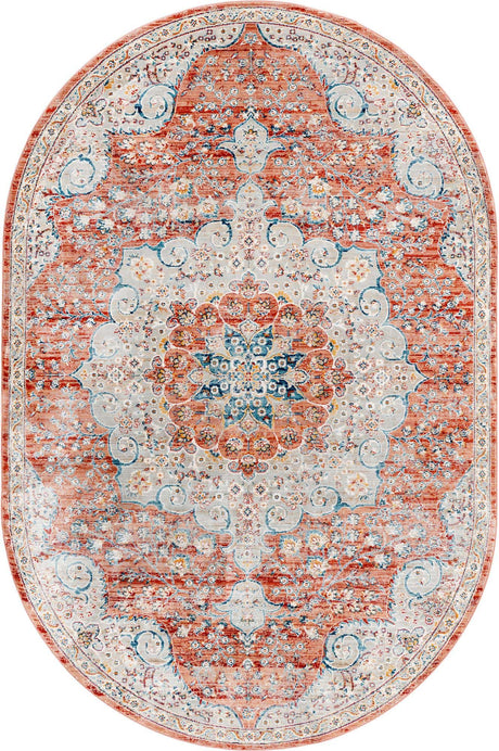 Red 5' 3 x 8' Newport Oval Area Rug 100% Polypropylene Traditional Distressed Classic Contemporary Carpet for Home Decor for Sale at Rug Engine