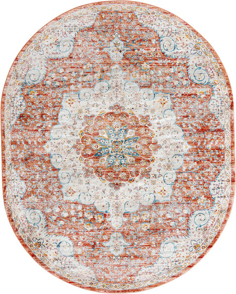 Red 7' 10 x 10' 2 Newport Oval Area Rug 100% Polypropylene Traditional Distressed Classic Contemporary Carpet for Home Decor for Sale at Rug Engine