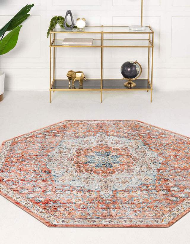 Red 7' x 7' Newport Octagon Area Rug 100% Polypropylene Traditional Distressed Classic Contemporary Carpet for Home Decor for Sale at Rug Engine