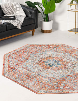 Red 4' x 4' Newport Octagon Area Rug 100% Polypropylene Traditional Distressed Classic Contemporary Carpet for Home Decor for Sale at Rug Engine