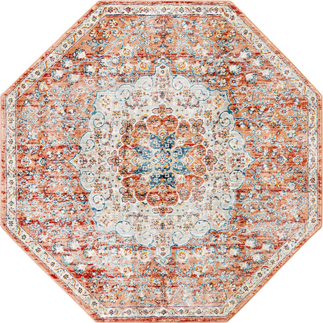 Red 4' x 4' Newport Octagon Area Rug 100% Polypropylene Traditional Distressed Classic Contemporary Carpet for Home Decor for Sale at Rug Engine