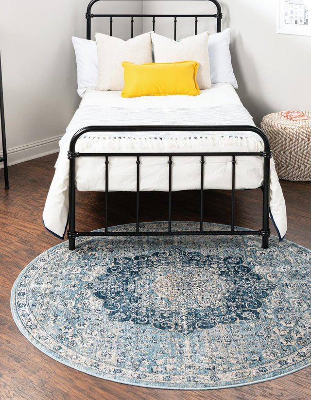 Navy Blue 10' 2 x 10' 2 Newport Round Area Rug 100% Polypropylene Traditional Distressed Classic Contemporary Carpet for Home Decor for Sale at Rug Engine
