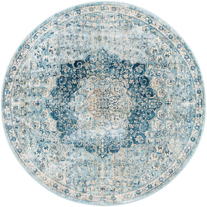 Navy Blue 5' 3 x 5' 3 Newport Round Area Rug 100% Polypropylene Traditional Distressed Classic Contemporary Carpet for Home Decor for Sale at Rug Engine