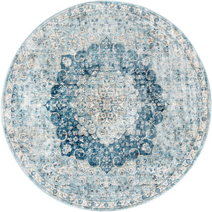 Navy Blue 7' x 7' Newport Round Area Rug 100% Polypropylene Traditional Distressed Classic Contemporary Carpet for Home Decor for Sale at Rug Engine