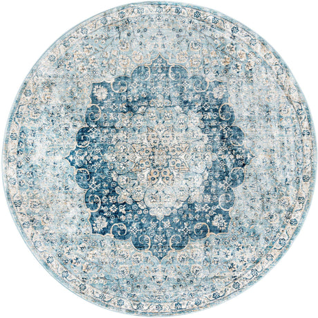 Navy Blue 7' x 7' Newport Round Area Rug 100% Polypropylene Traditional Distressed Classic Contemporary Carpet for Home Decor for Sale at Rug Engine