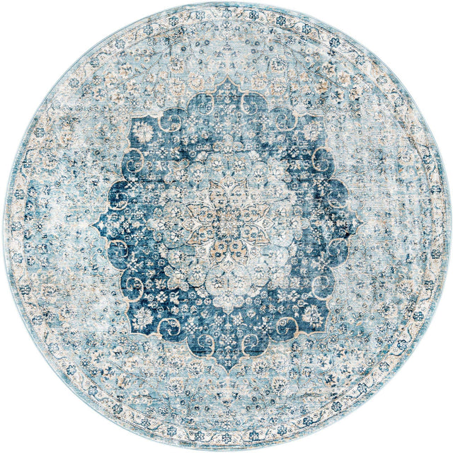 Navy Blue 7' x 7' Newport Round Area Rug 100% Polypropylene Traditional Distressed Classic Contemporary Carpet for Home Decor for Sale at Rug Engine