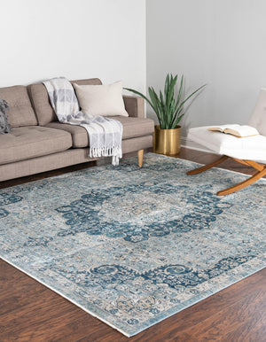 Navy Blue 10' 2 x 10' 2 Newport Square Area Rug 100% Polypropylene Traditional Distressed Classic Contemporary Carpet for Home Decor for Sale at Rug Engine