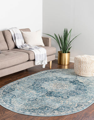 Navy Blue 5' 3 x 8' Newport Oval Area Rug 100% Polypropylene Traditional Distressed Classic Contemporary Carpet for Home Decor for Sale at Rug Engine