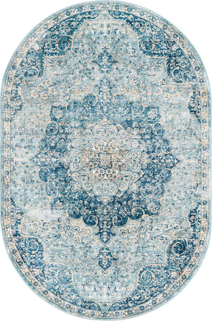 Navy Blue 5' 3 x 8' Newport Oval Area Rug 100% Polypropylene Traditional Distressed Classic Contemporary Carpet for Home Decor for Sale at Rug Engine