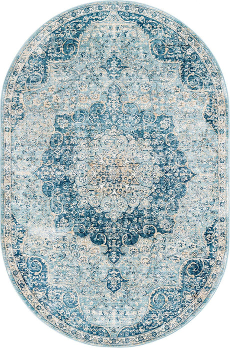 Navy Blue 5' 3 x 8' Newport Oval Area Rug 100% Polypropylene Traditional Distressed Classic Contemporary Carpet for Home Decor for Sale at Rug Engine