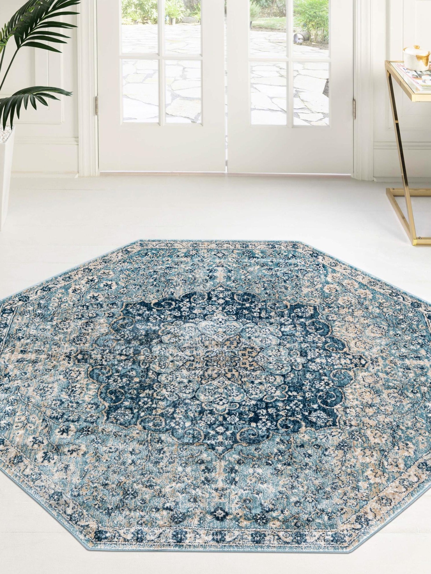 Navy Blue 4' x 4' Newport Octagon Area Rug 100% Polypropylene Traditional Distressed Classic Contemporary Carpet for Home Decor for Sale at Rug Engine