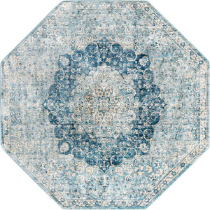 Navy Blue 7' x 7' Newport Octagon Area Rug 100% Polypropylene Traditional Distressed Classic Contemporary Carpet for Home Decor for Sale at Rug Engine