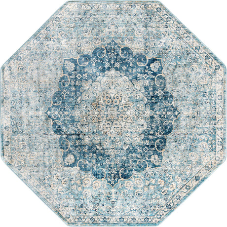 Navy Blue 7' x 7' Newport Octagon Area Rug 100% Polypropylene Traditional Distressed Classic Contemporary Carpet for Home Decor for Sale at Rug Engine