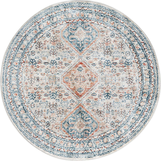 Multicolor 3' 11 x 3' 11 Newport Round Area Rug 100% Polypropylene Traditional Distressed Classic Contemporary Carpet for Home Decor for Sale at Rug Engine