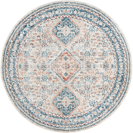 Multicolor 5' 3 x 5' 3 Newport Round Area Rug 100% Polypropylene Traditional Distressed Classic Contemporary Carpet for Home Decor for Sale at Rug Engine