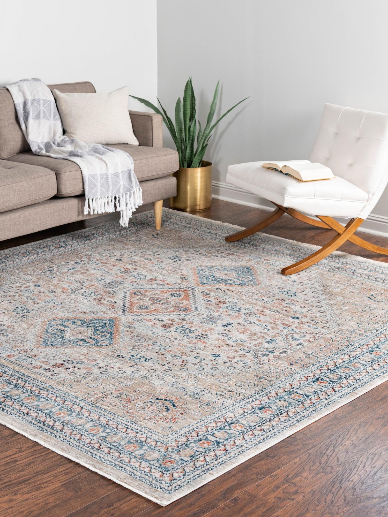 Multicolor 8' x 8' Newport Square Area Rug 100% Polypropylene Traditional Distressed Classic Contemporary Carpet for Home Decor for Sale at Rug Engine