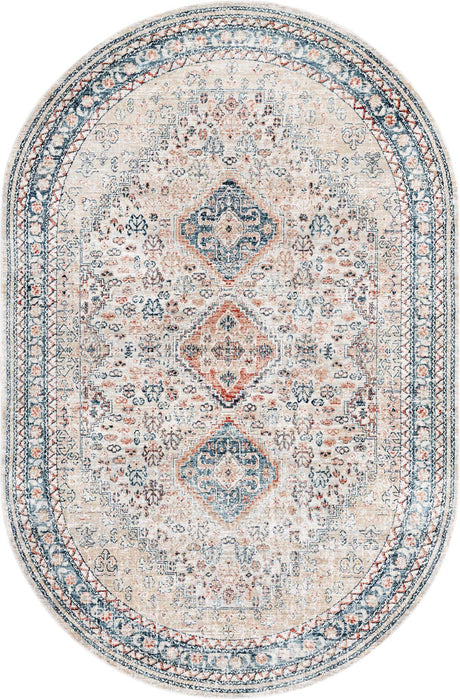 Multicolor 5' 3 x 8' Newport Oval Area Rug 100% Polypropylene Traditional Distressed Classic Contemporary Carpet for Home Decor for Sale at Rug Engine
