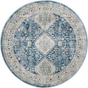Navy Blue 3' 11 x 3' 11 Newport Round Area Rug 100% Polypropylene Traditional Distressed Classic Contemporary Carpet for Home Decor for Sale at Rug Engine