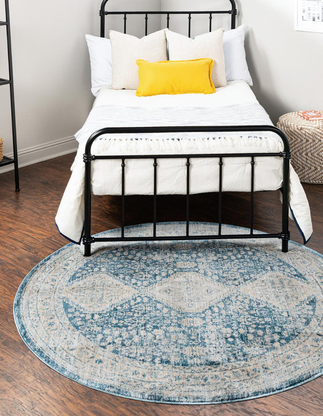 Navy Blue 5' 3 x 5' 3 Newport Round Area Rug 100% Polypropylene Traditional Distressed Classic Contemporary Carpet for Home Decor for Sale at Rug Engine