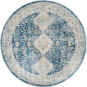 Navy Blue 5' 3 x 5' 3 Newport Round Area Rug 100% Polypropylene Traditional Distressed Classic Contemporary Carpet for Home Decor for Sale at Rug Engine