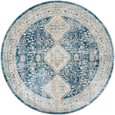 Navy Blue 5' 3 x 5' 3 Newport Round Area Rug 100% Polypropylene Traditional Distressed Classic Contemporary Carpet for Home Decor for Sale at Rug Engine