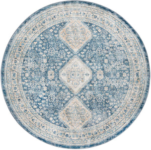 Navy Blue 7' x 7' Newport Round Area Rug 100% Polypropylene Traditional Distressed Classic Contemporary Carpet for Home Decor for Sale at Rug Engine