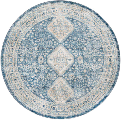 Navy Blue 7' x 7' Newport Round Area Rug 100% Polypropylene Traditional Distressed Classic Contemporary Carpet for Home Decor for Sale at Rug Engine