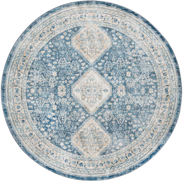 Navy Blue 7' x 7' Newport Round Area Rug 100% Polypropylene Traditional Distressed Classic Contemporary Carpet for Home Decor for Sale at Rug Engine