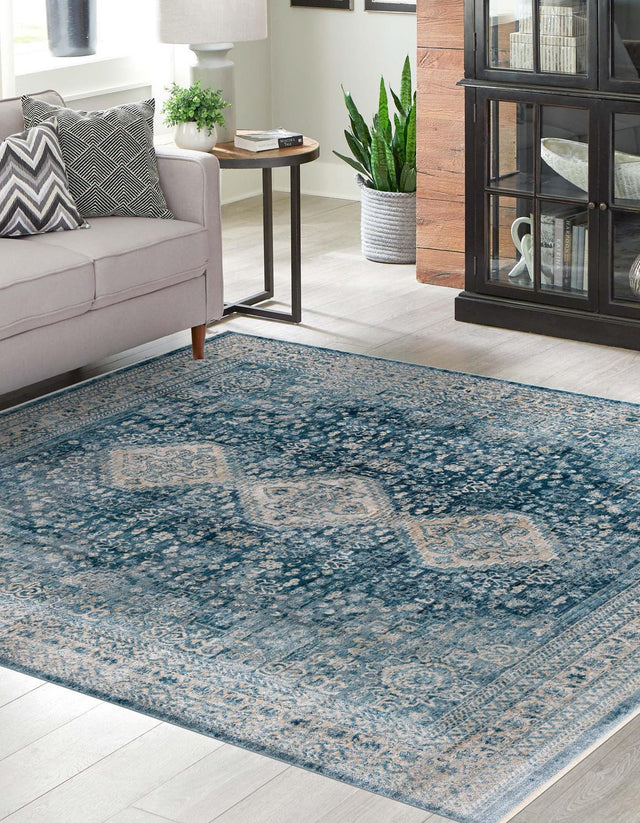 Navy Blue 8' x 8' Newport Square Area Rug 100% Polypropylene Traditional Distressed Classic Contemporary Carpet for Home Decor for Sale at Rug Engine