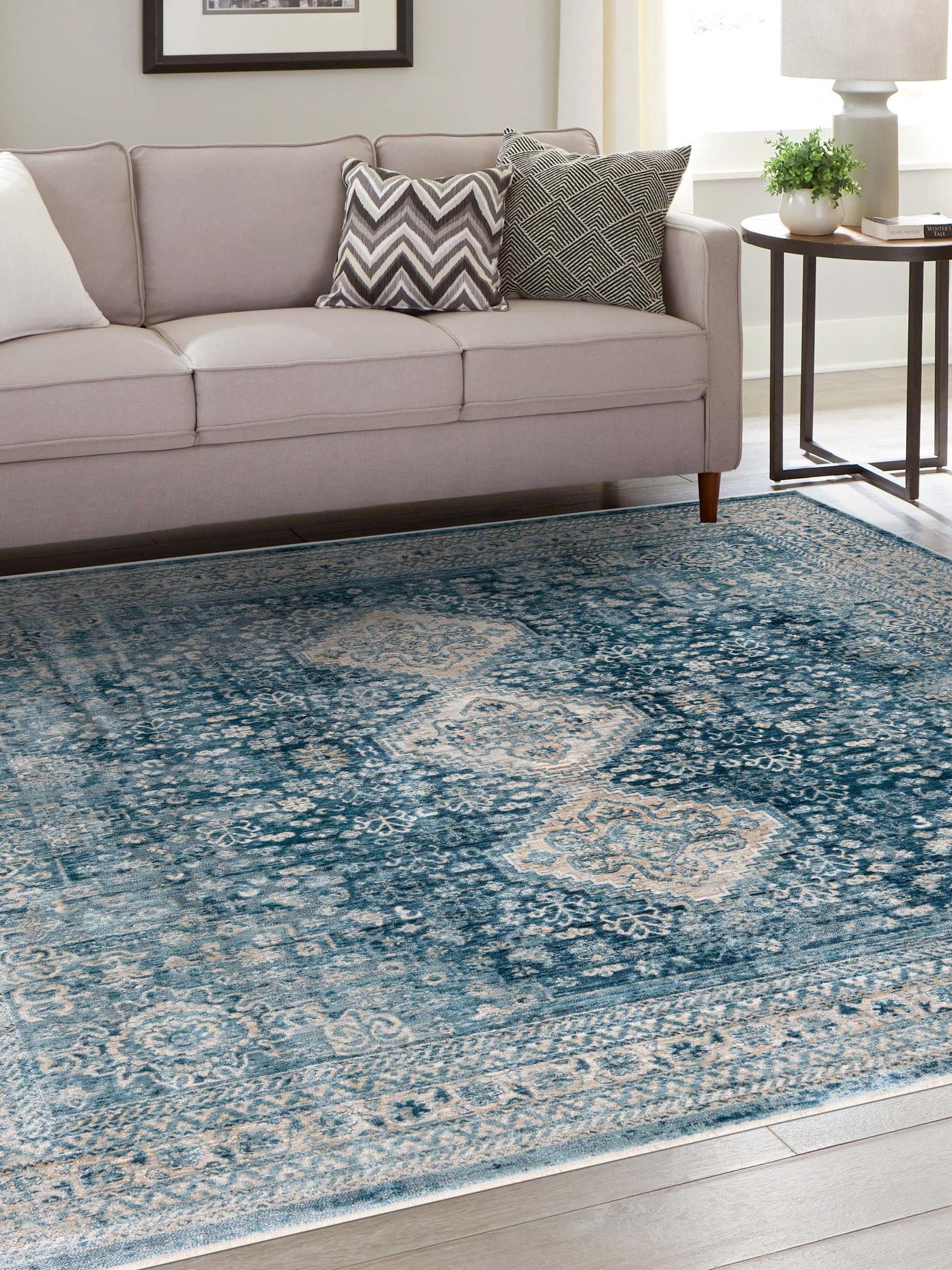 Navy Blue 10' 2 x 10' 2 Newport Square Area Rug 100% Polypropylene Traditional Distressed Classic Contemporary Carpet for Home Decor for Sale at Rug Engine