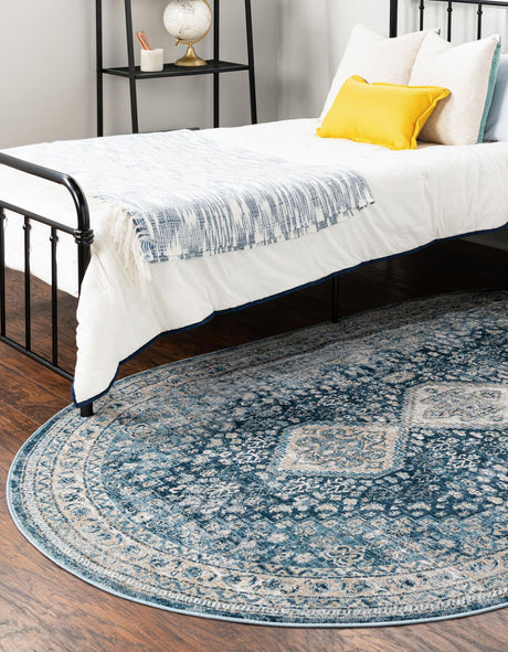 Navy Blue 5' 3 x 8' Newport Oval Area Rug 100% Polypropylene Traditional Distressed Classic Contemporary Carpet for Home Decor for Sale at Rug Engine
