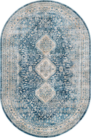 Navy Blue 5' 3 x 8' Newport Oval Area Rug 100% Polypropylene Traditional Distressed Classic Contemporary Carpet for Home Decor for Sale at Rug Engine