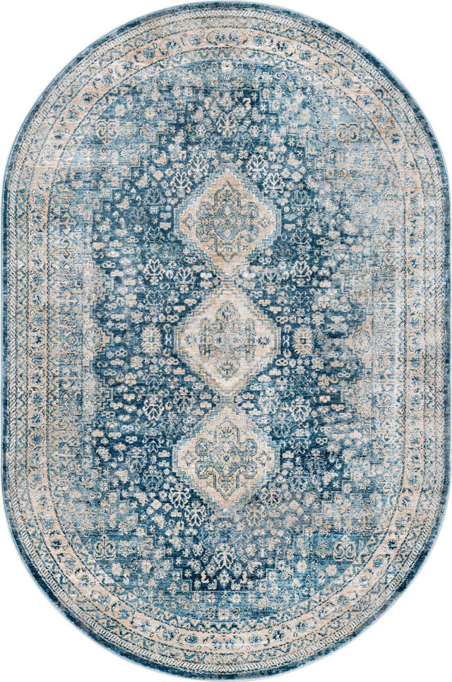 Navy Blue 5' 3 x 8' Newport Oval Area Rug 100% Polypropylene Traditional Distressed Classic Contemporary Carpet for Home Decor for Sale at Rug Engine