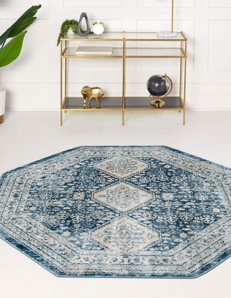 Navy Blue 4' x 4' Newport Octagon Area Rug 100% Polypropylene Traditional Distressed Classic Contemporary Carpet for Home Decor for Sale at Rug Engine
