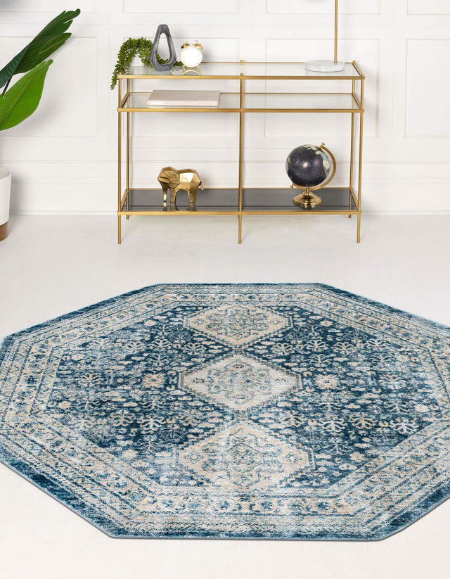 Navy Blue 4' x 4' Newport Octagon Area Rug 100% Polypropylene Traditional Distressed Classic Contemporary Carpet for Home Decor for Sale at Rug Engine